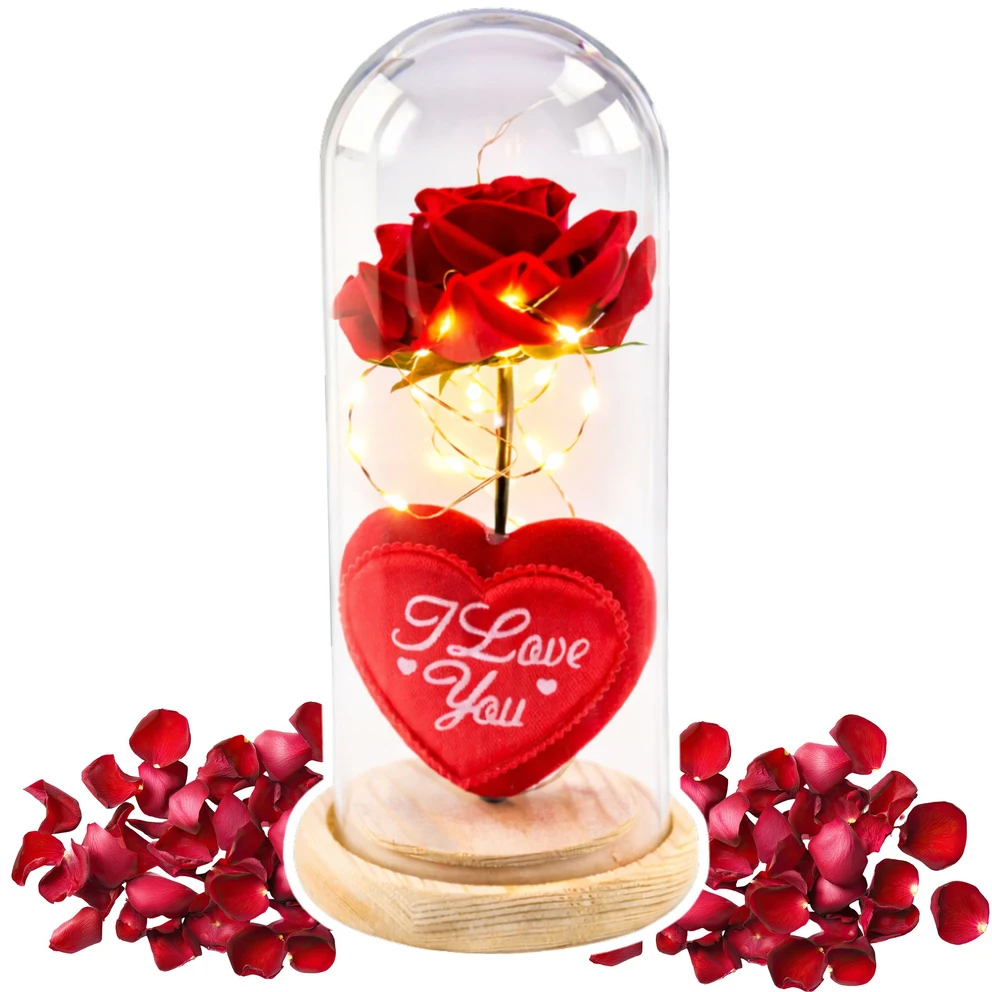 Lean Amžinoji rožė LED apšvietimo kupole su širdimi ir „Love“ užrašu