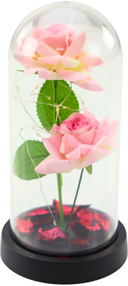 Lean Rožinė Eternal Roses in Dome with LED apšvietimas and Rose Petals Rožinė 21x11cm