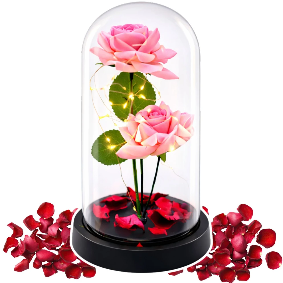 Lean Rožinė Eternal Roses in Dome with LED apšvietimas and Rose Petals Rožinė 21x11cm