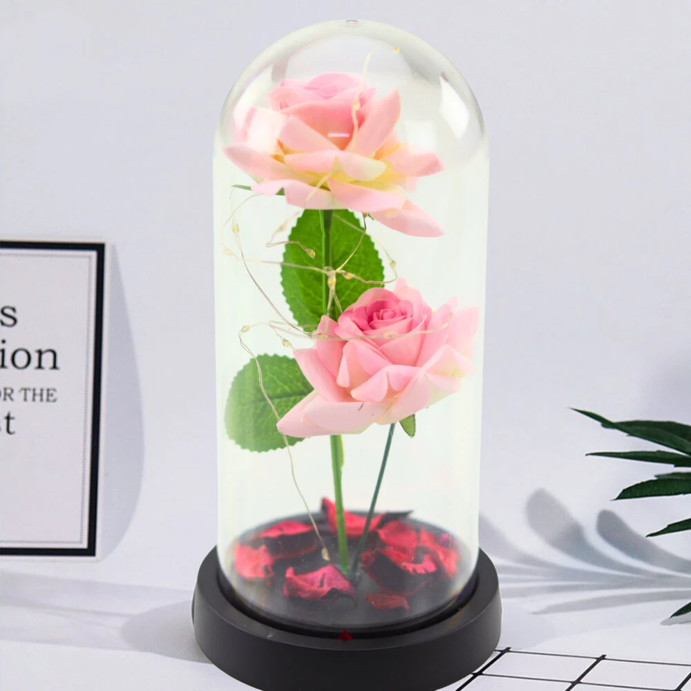 Lean Rožinė Eternal Roses in Dome with LED apšvietimas and Rose Petals Rožinė 21x11cm