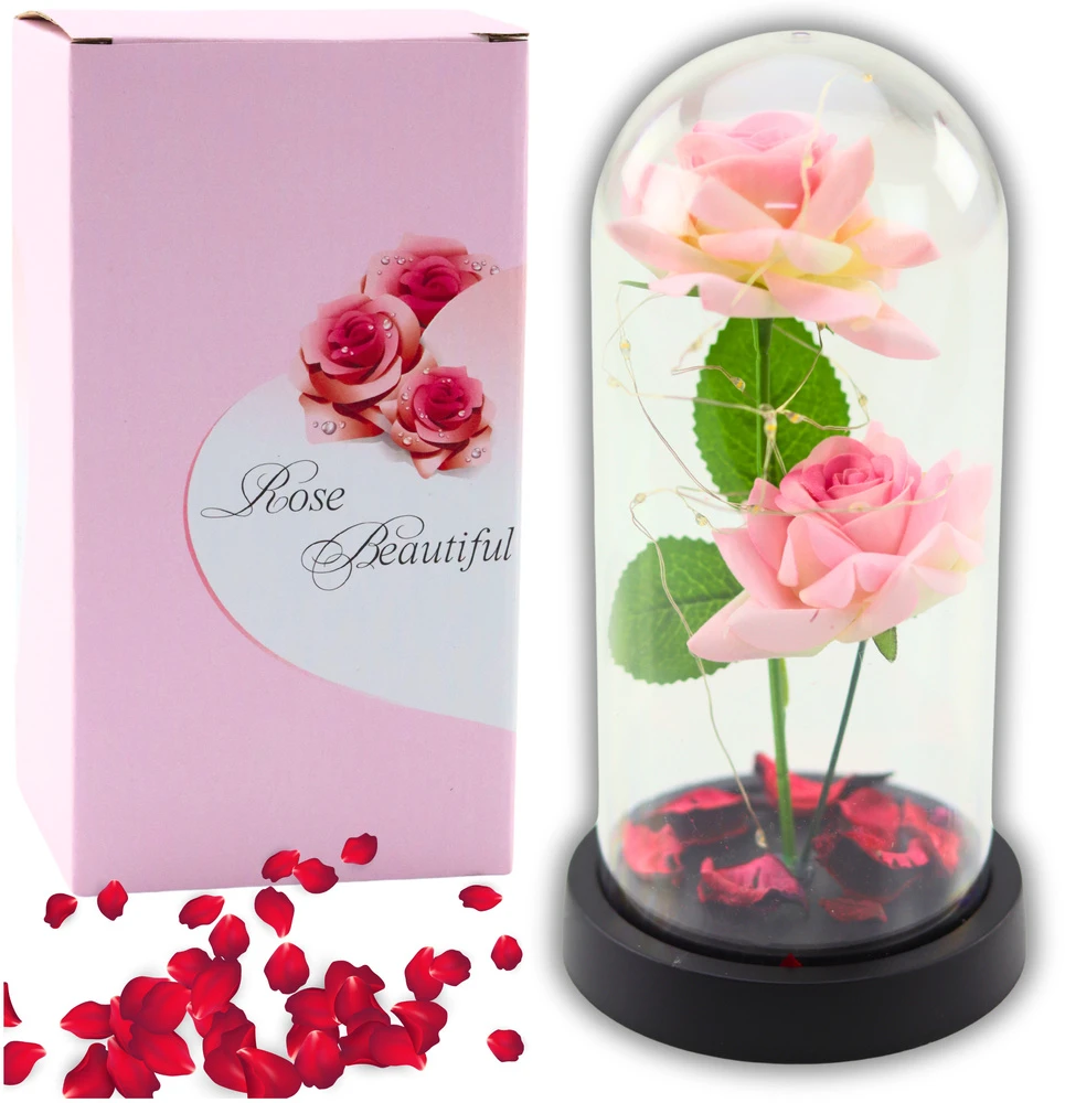 Lean Rožinė Eternal Roses in Dome with LED apšvietimas and Rose Petals Rožinė 21x11cm