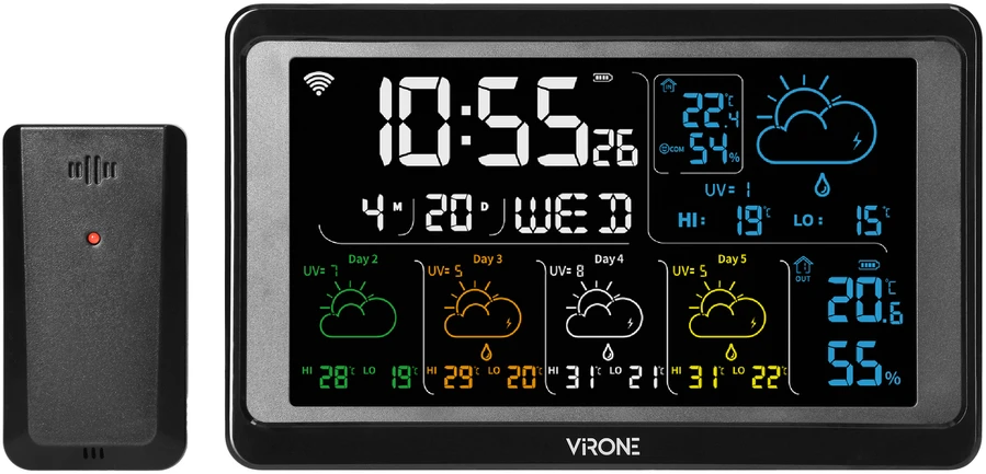 Orno Wielofunkcyjna Daugiafunkcinė meteorologinė stotelė, belaidė, su Wi-Fi, juoda