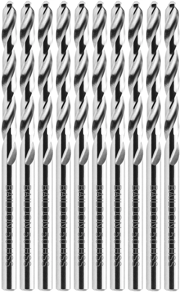 Grąžtas Wiertła „Baildon BASIC DIN 338 RN NWKa“ 5 mm metalo grąžtai, HSS (S), 86–52 mm, 10 kartotinis