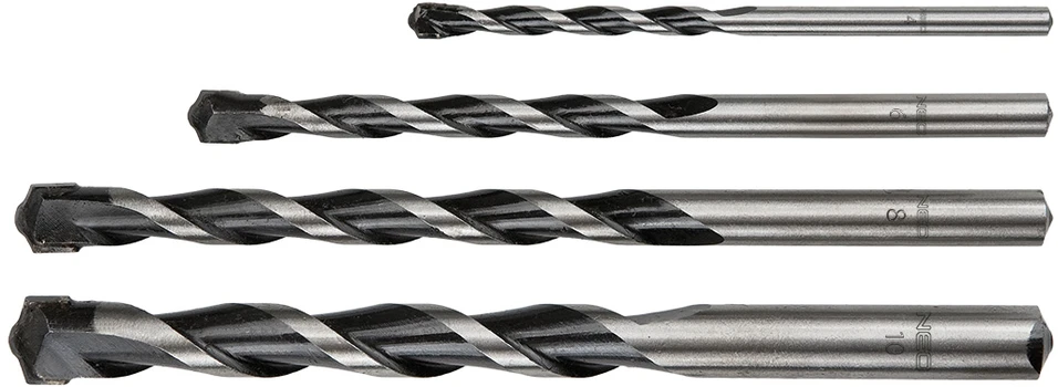Wiertła Betono grąžtai 4-10 mm, 4 vnt. rinkinys, drugelio formos antgalis