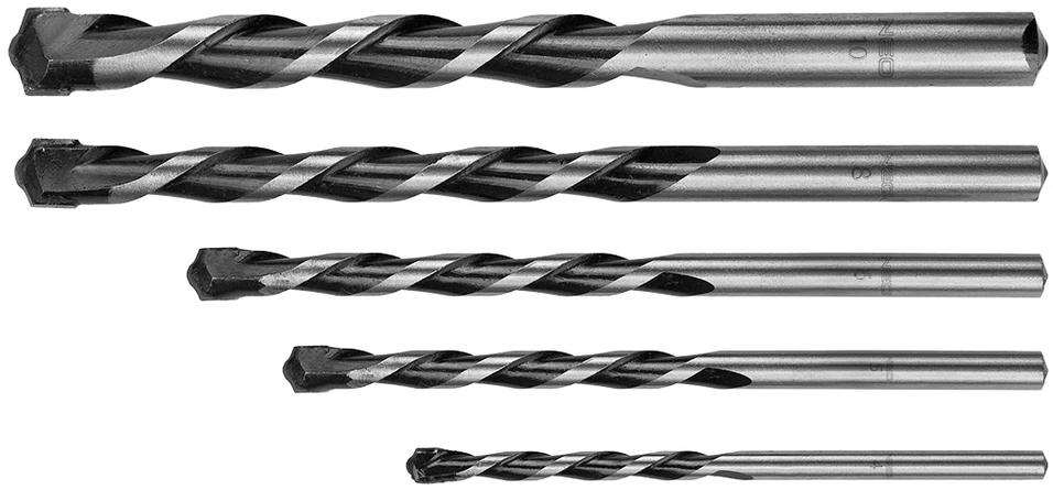 Wiertła Betono grąžtai 4-10 mm, 5 vnt. rinkinys, su drugelio formos antgaliu