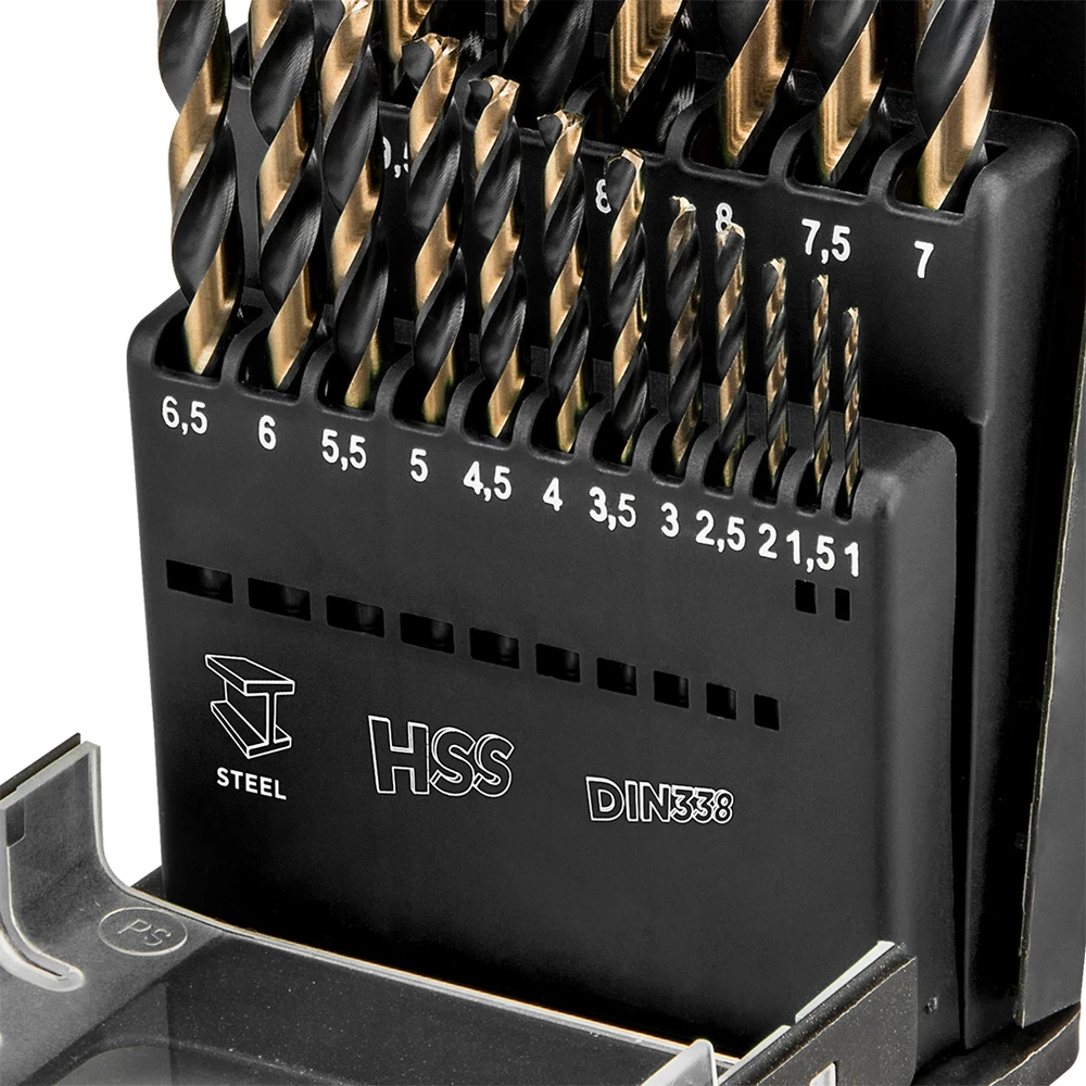 Grąžtas Neo Tools Wiertła HSS-CNC metalo grąžtai, 124°, „Pro-Tec“, 1,0–10,0 mm, 19 vnt. rinkinys