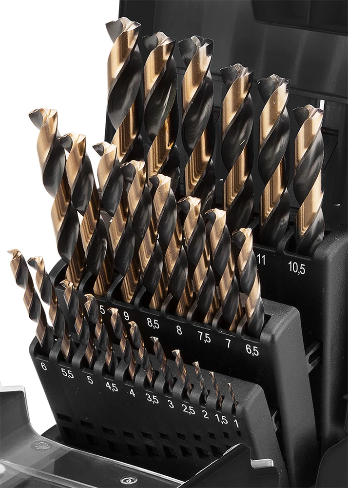 Grąžtas Neo Tools Wiertła HSS-CNC metalo grąžtai, 124°, „Pro-Tec“, 1,0–13,0 mm, 25 vnt. rinkinys