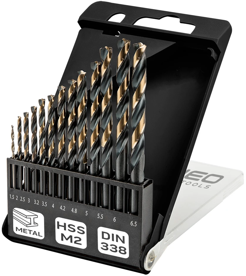 Grąžtas Wiertła HSS-CNC metalo grąžtai, 124°, „Pro-Tec“, 1,5–6,5 mm, 13 vnt. rinkinys