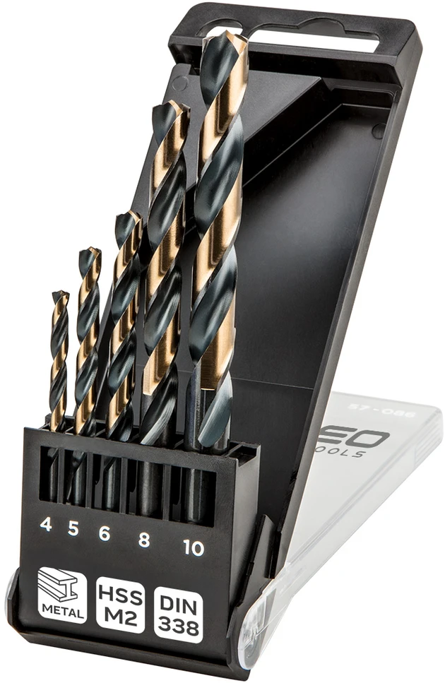 Grąžtas Wiertła HSS-CNC metalo grąžtai, 124°, „Pro-Tec“, 4,0–10 mm, 5 vnt. rinkinys