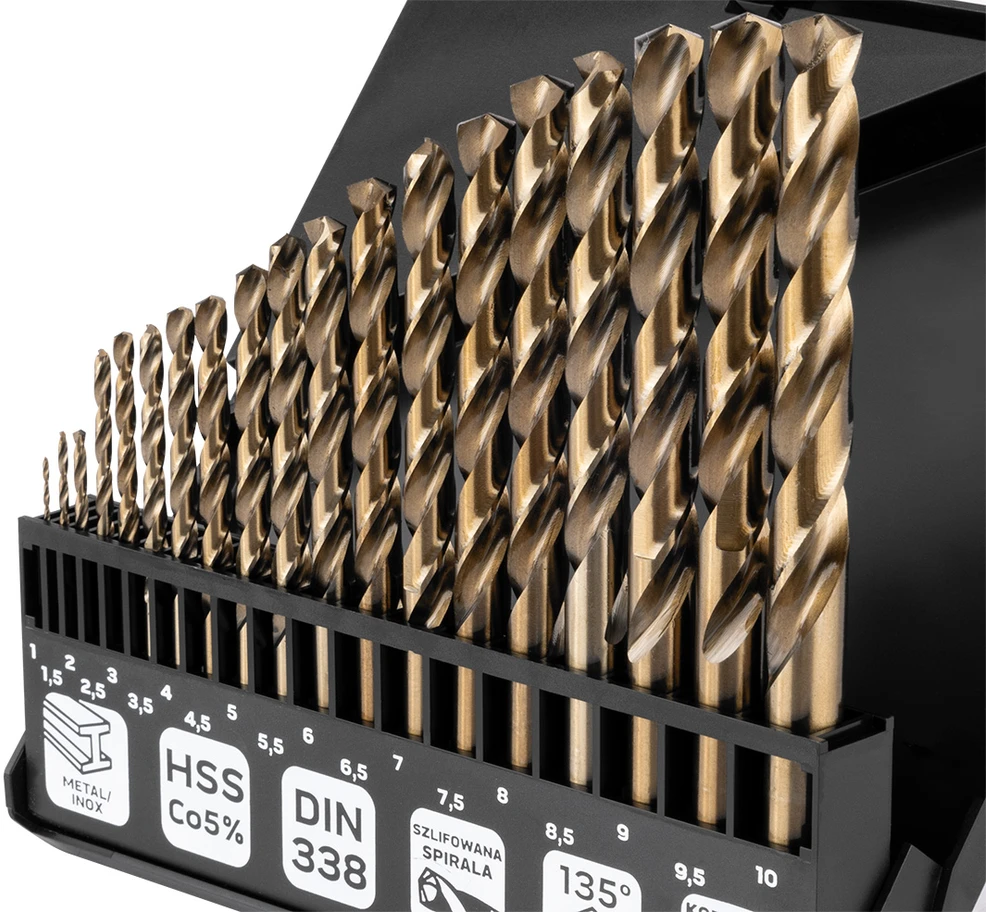 Grąžtas Neo Tools Wiertła HSS-CNC metalo grąžtai, 124°, „Pro-Tec“, 1,0–10,0 mm, 19 vnt. rinkinys