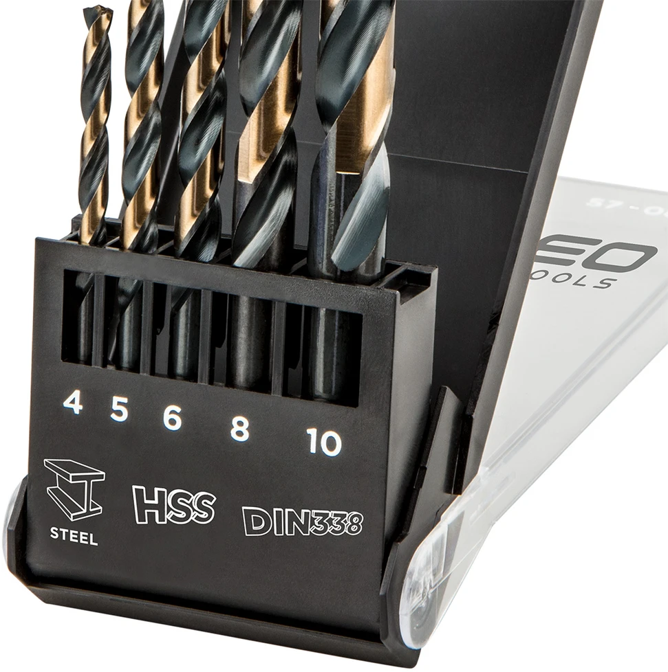 Grąžtas Wiertła HSS-CNC metalo grąžtai, 124°, „Pro-Tec“, 4,0–10 mm, 5 vnt. rinkinys