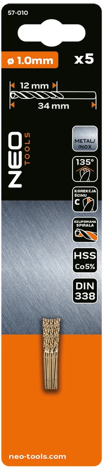 Wiertła HSS-Co metalo grąžtai 1,0 mm, 5 vnt.