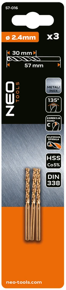 Wiertła HSS-Co metalo grąžtai 2,4 mm, 3 vnt.
