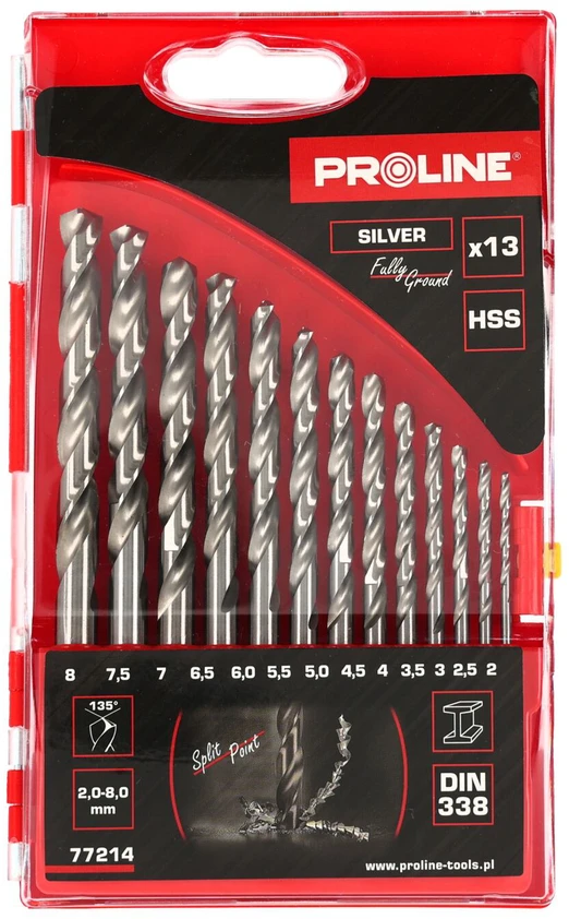 Grąžtas Metalo gręžimo rinkinys HSS-G 2-8 mm 13gb Proline