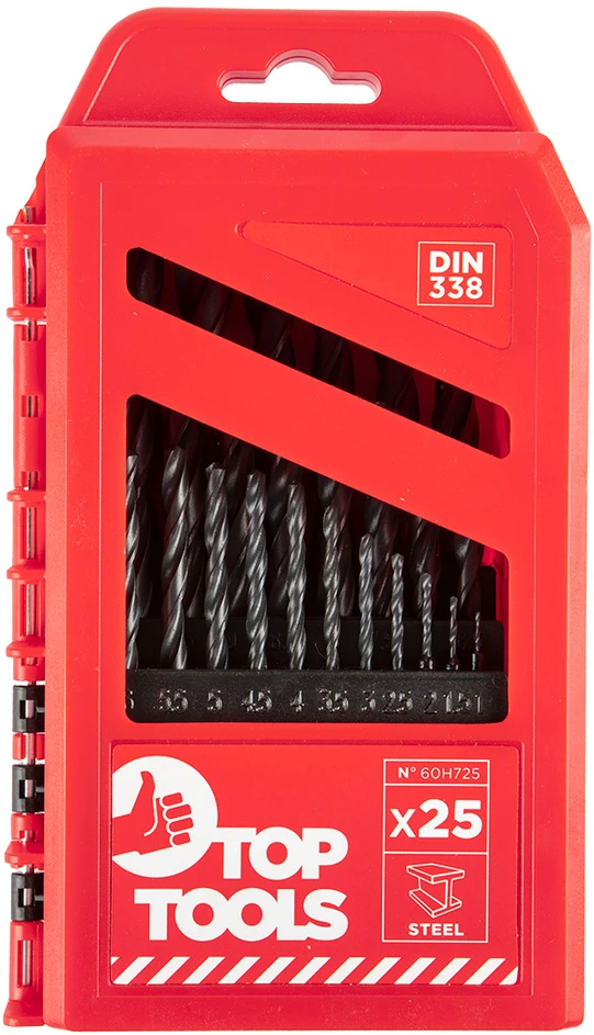 Metalinis grąžtas Top Tools HSS cilindrinis 1,5 2 7 4,5 4 5,5 5 1 3 2,5 3,5 6 ​​10 10,5 11 11,5 12 12,5 13 6,5 7,5 8 8 5 9 53,5 mm komplektas