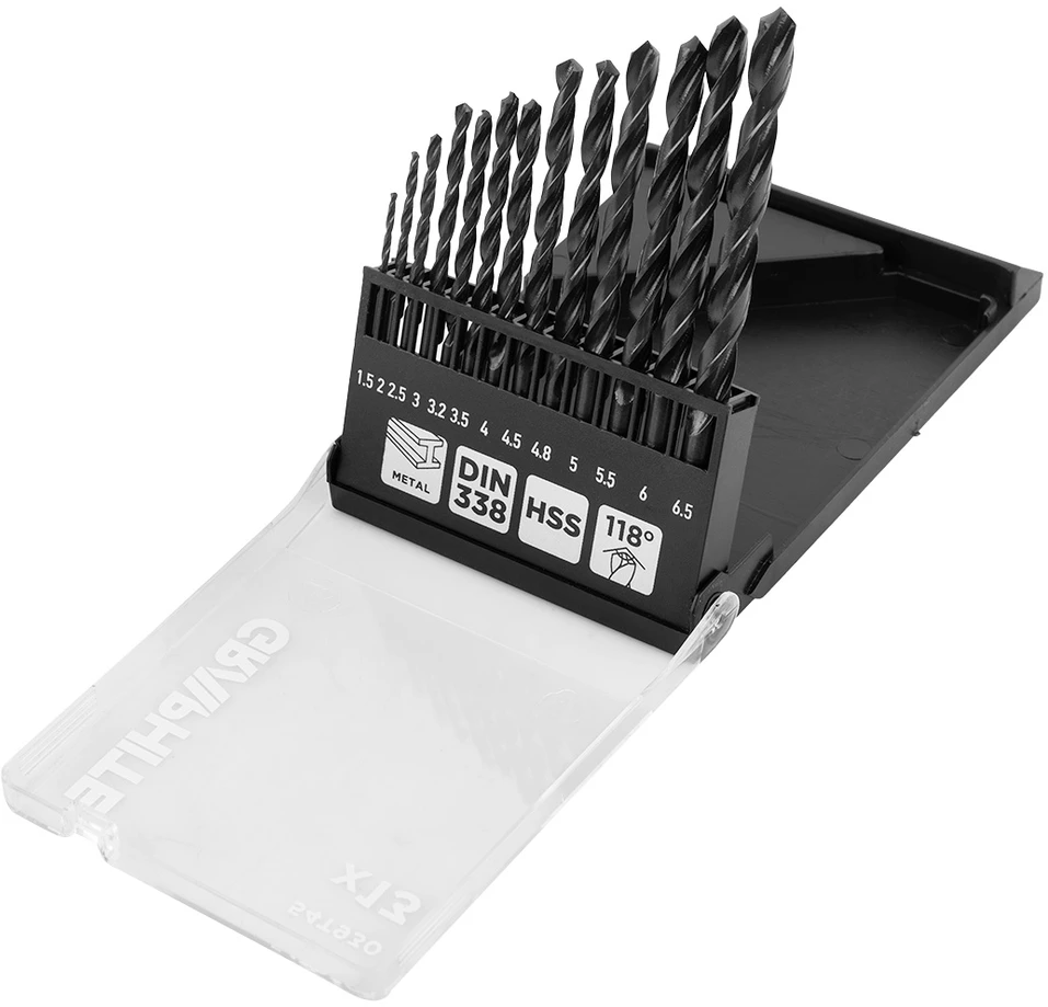 Grąžtas Wiertła HSS metalo grąžtai, 1,5–6,5 mm, 13 vnt. rinkinys