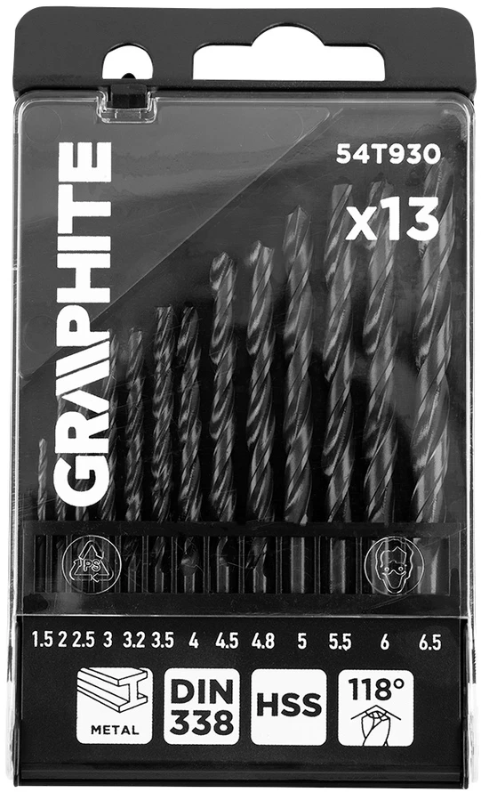 Grąžtas Wiertła HSS metalo grąžtai, 1,5–6,5 mm, 13 vnt. rinkinys