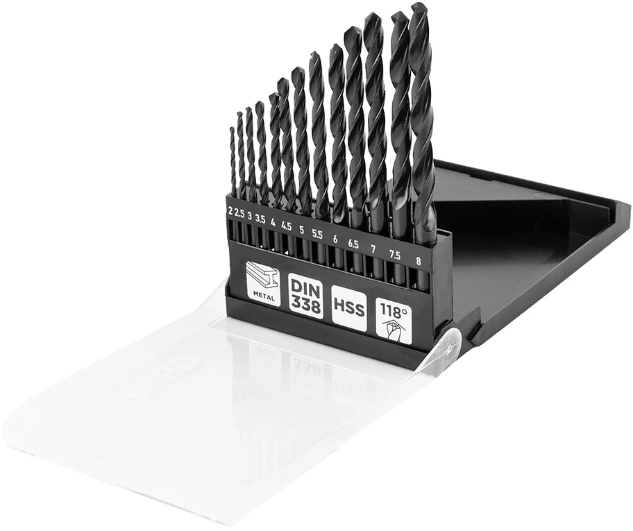 Wiertła HSS metalo grąžtai, 2–8 mm, 13 vnt. rinkinys