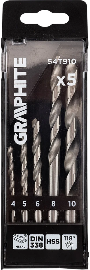 Grąžtas Wiertła HSS metalo grąžtai, 4–10 mm, 5 vnt. rinkinys