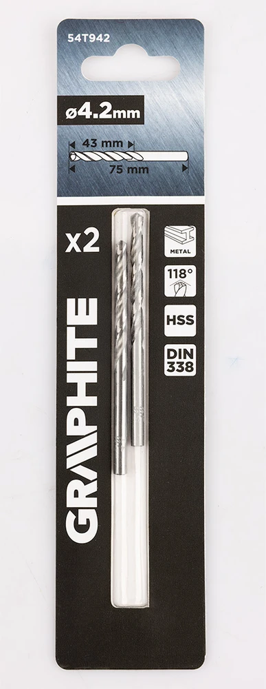 Wiertła HSS metalo grąžtai, DIN 338, 4,2 mm, 2 vnt.