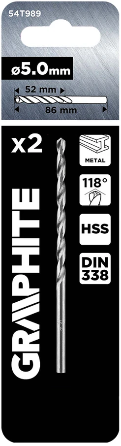 Wiertła HSS metalo grąžtai, DIN 338, 5 mm, 2 vnt.