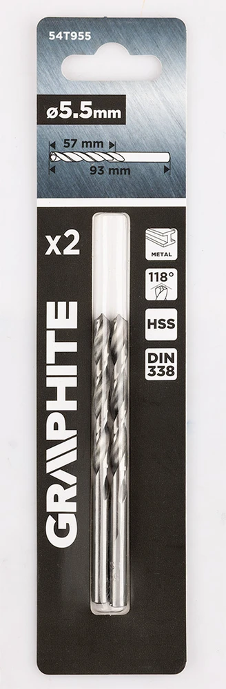 Grąžtas Graphite Wiertła HSS metalo grąžtai, DIN 338, 5,5 mm, 2 vnt.
