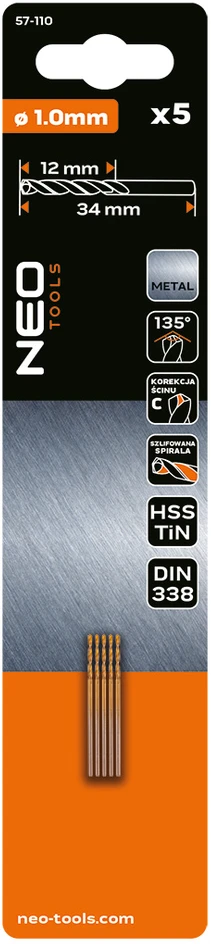 Wiertła HSS-TiN metalo grąžtai 1,0 mm, 5 vnt.