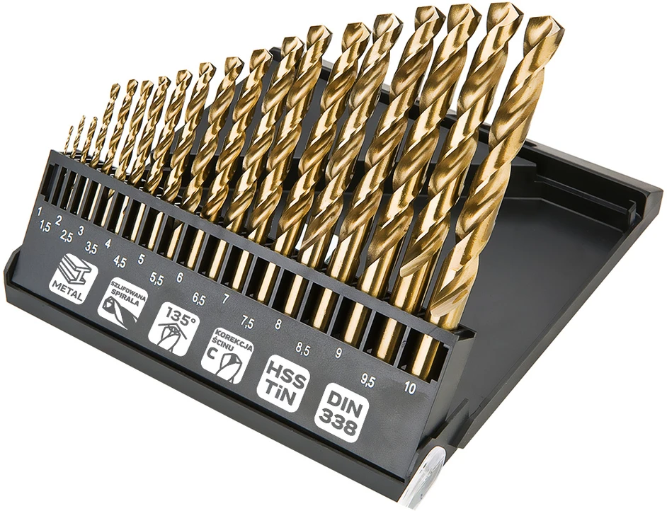 Grąžtas Neo Tools Wiertła HSS-TiN metalo grąžtai 1,0–10,0 mm, 19 vnt. rinkinys