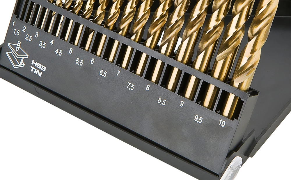 Grąžtas Neo Tools Wiertła HSS-TiN metalo grąžtai 1,0–10,0 mm, 19 vnt. rinkinys