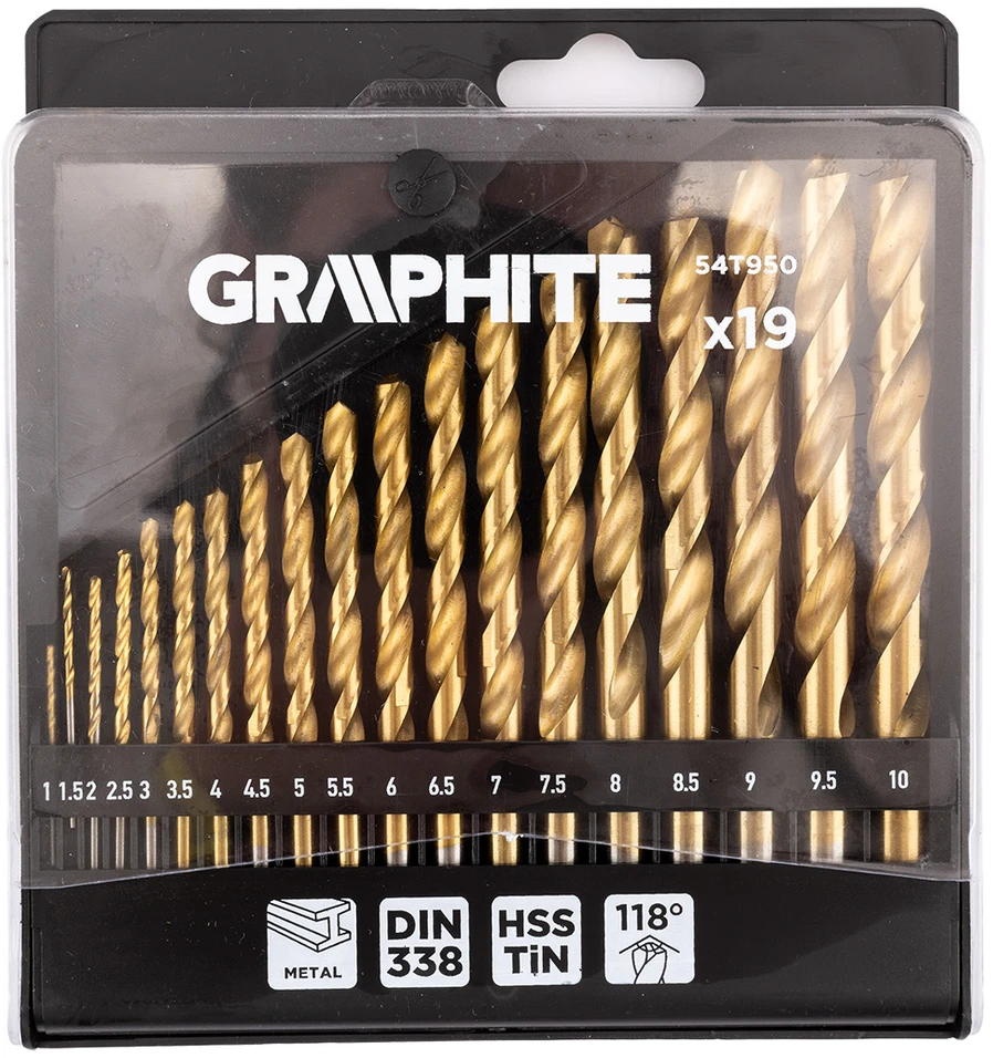 Grąžtas Wiertła HSS TiN metalo grąžtai, 1–10 mm, 19 vnt. rinkinys