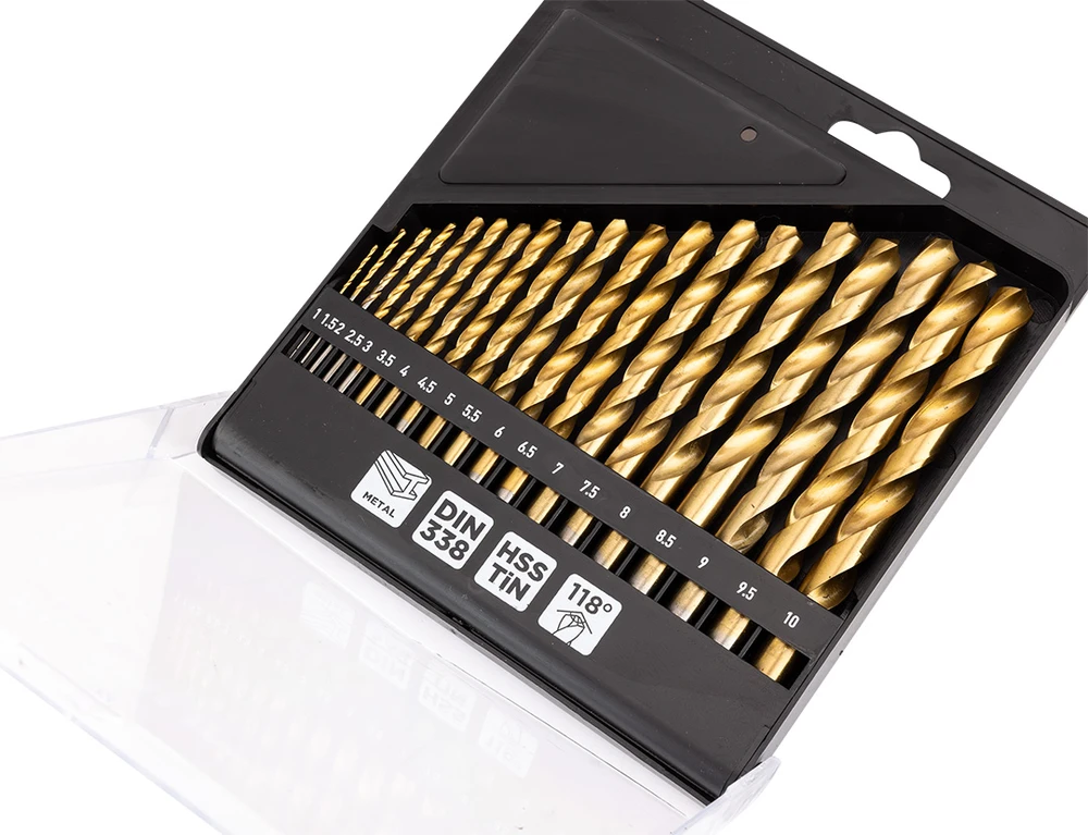 Grąžtas Wiertła HSS TiN metalo grąžtai, 1–10 mm, 19 vnt. rinkinys