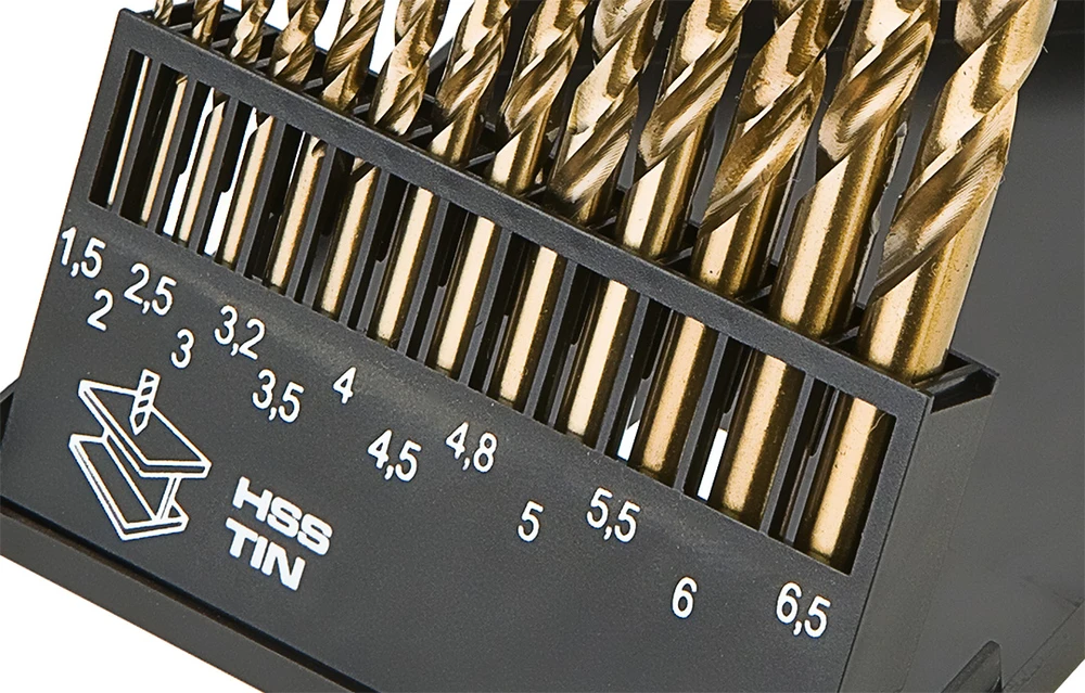 Grąžtas Wiertła HSS-TiN metalo grąžtai 1,5–6,5 mm, 13 vnt. rinkinys