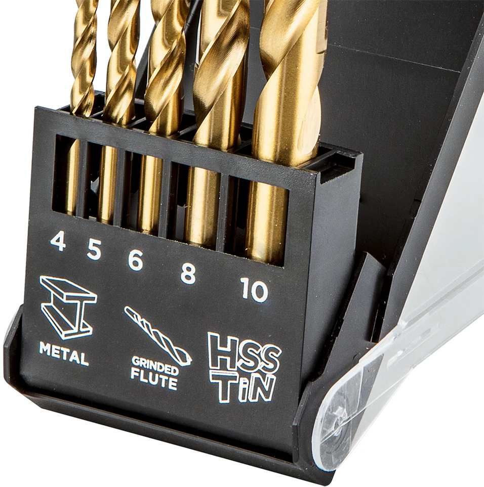 Grąžtas Wiertła HSS-TiN metalo grąžtai, 4,0–10 mm, 5 vnt. rinkinys