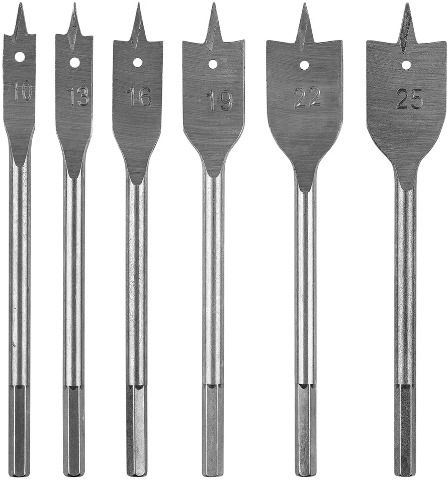 Grąžtas Wiertła Kastuviniai medienos grąžtai: 10, 13, 16, 19, 22, 25 mm, 6 vnt. rinkinys.
