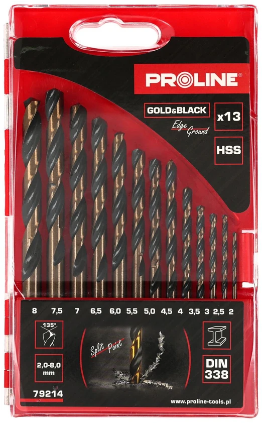 Grąžtas Wiertła GRĄŽTAI METALUI 2.0-8.0MM 13VNT.HSS DIN338 ŠLIFUOTI PROLINE
