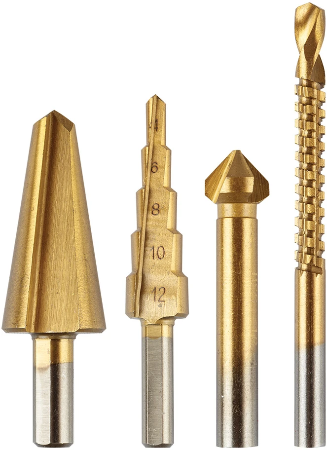 Grąžtas Wiertła Pakopiniai grąžtai 4–12 mm, gręžtuvas 12,4 mm, freza 6x90 mm, įgilinimo skylė 8–20 mm TiN