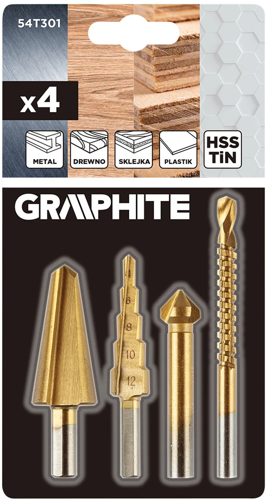 Grąžtas Wiertła Pakopiniai grąžtai 4–12 mm, gręžtuvas 12,4 mm, freza 6x90 mm, įgilinimo skylė 8–20 mm TiN