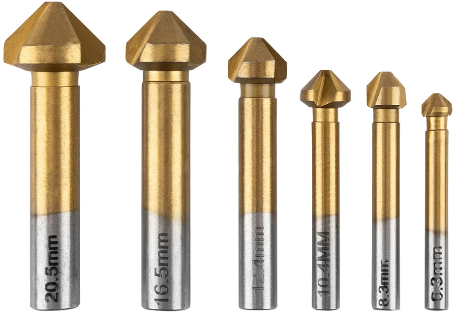 Grąžtas Wiertła TiN kūginiai įgilinamieji grąžtai nuožulnoms formuoti, 6,3–20,5 mm, 6 vnt. rinkinys