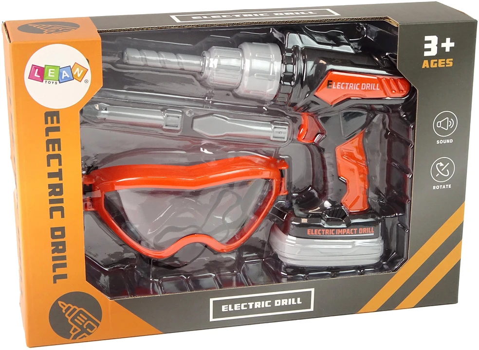 Lean Toys Vaikiškas gręžtuvas su apsauginiais akiniais, 20 cm