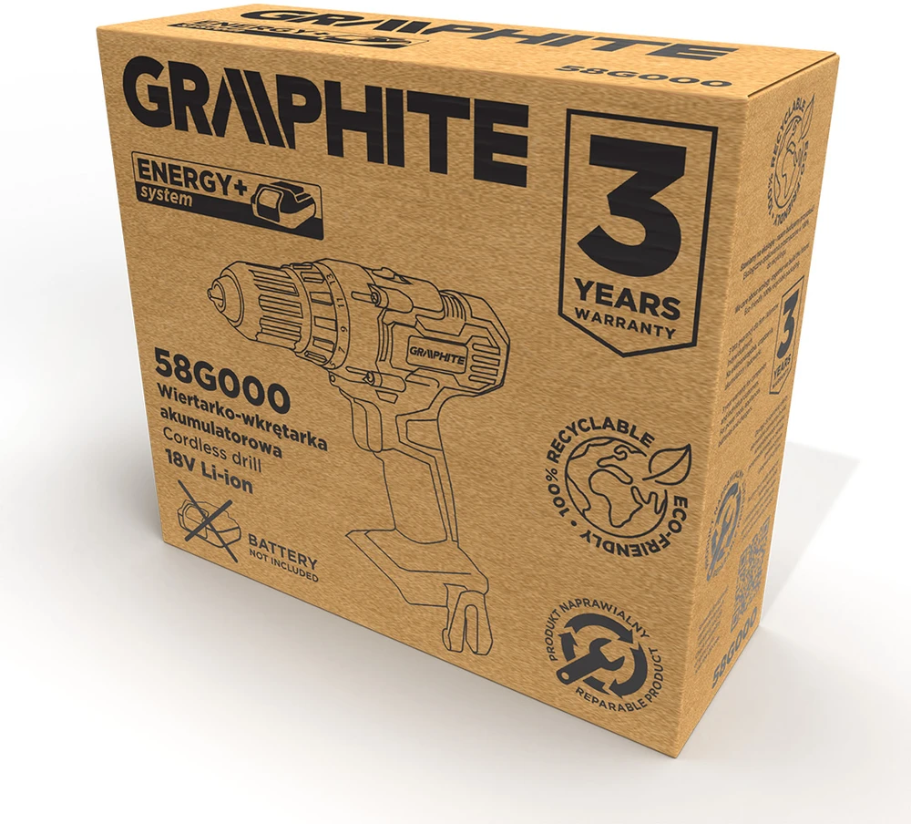 Akumuliatorinis gręžtuvas-suktuvas Graphite Energy+ 18V (58G000)