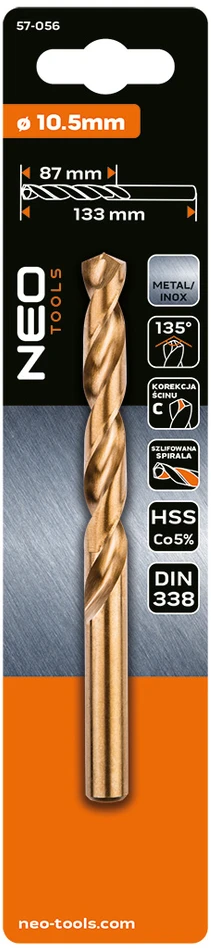 Wiertło HSS-Co metalo grąžtas, 10,5 mm