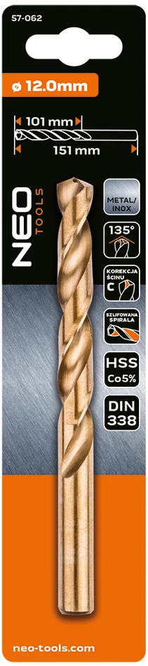 Wiertło HSS-Co metalo grąžtas, 12,0 mm