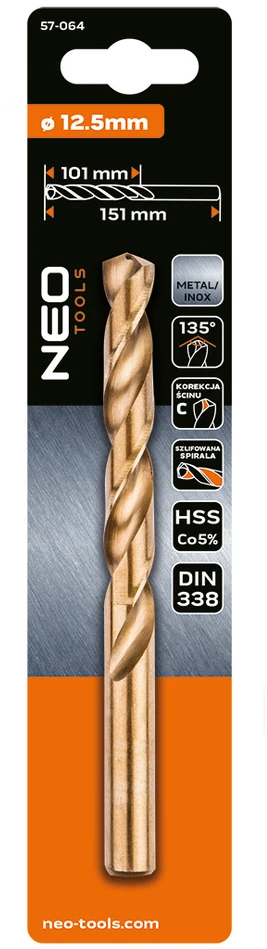 Wiertło HSS-Co metalo grąžtas, 12,5 mm