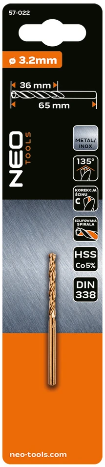 Wiertło HSS-Co metalo grąžtas, 3,2 mm