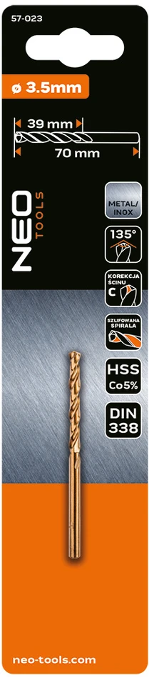 Wiertło HSS-Co metalo grąžtas, 3,5 mm