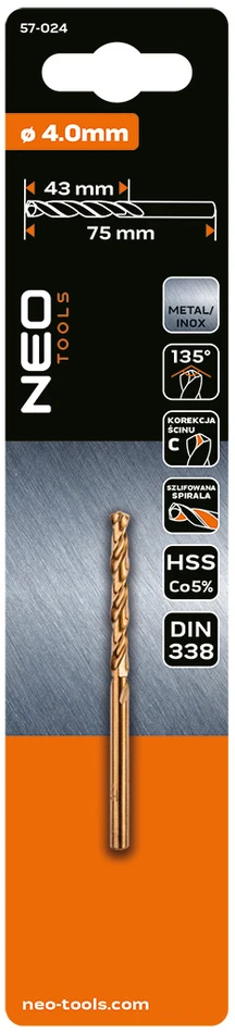 Wiertło HSS-Co metalo grąžtas, 4,0 mm