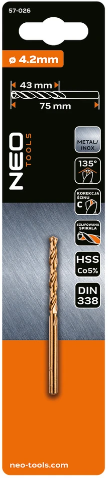Wiertło HSS-Co metalo grąžtas, 4,2 mm