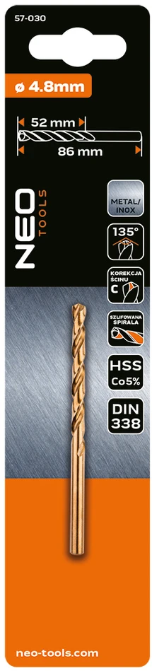 Wiertło HSS-Co metalo grąžtas, 4,8 mm