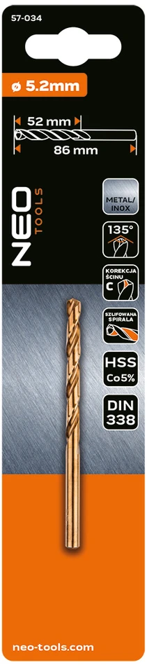 Wiertło HSS-Co metalo grąžtas, 5,2 mm