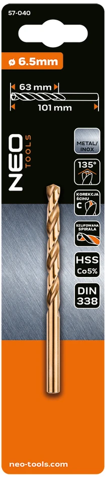 Wiertło HSS-Co metalo grąžtas, 6,5 mm